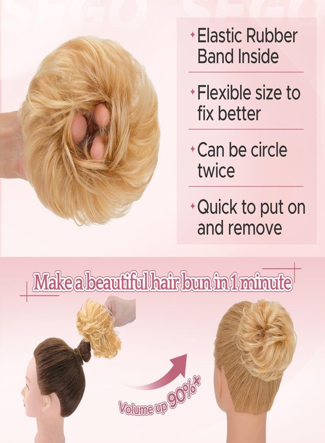 SEGO Messy Human Hair Bun Hairpieces Real Scrunchies 30g Larger Wavy Curly Rose Bun Updo Donut Chignon Ponytail Extensions for Women Girls-1 Count 30g #18RP613R Ash Blonde&Bleach Blonde - Image 4